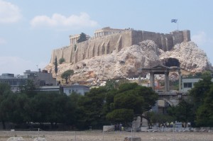 View of the Acropolis from Temple of Olympian Zeus.