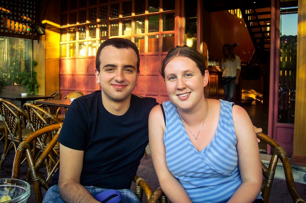 Claire and I at a restaurant (not from the classical period) after a day of sightseeing.