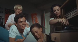 Millie Perkins puts an end to the Fergus children (Kellie, Michael Margotta, and Don Wyndham) listening to the new Max Frost. 