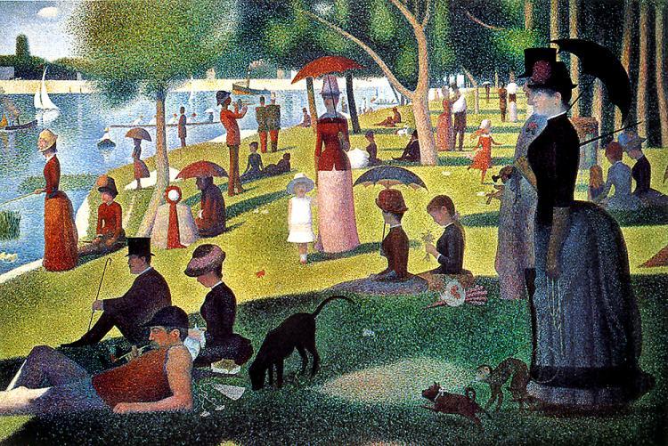 Un dimanche après-midi à l'Île de la Grande Jatte (A Sunday Afternoon on the Island of La Grande Jatte) by Georges Seurat (via Wikimedia Commons).