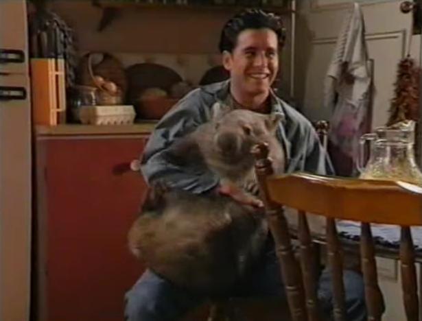 With Fatso the wombat on the set of A Country Practice.