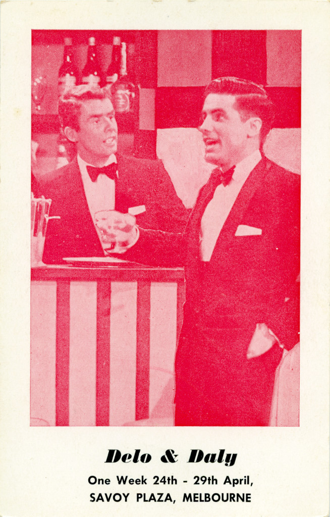 Advance notice card for Ken and Jonathan at the Rainbow Room in the Savoy Plaza. Guests are advised to "Book early with your host Albert Argenti" (Adam Gerace private collection).